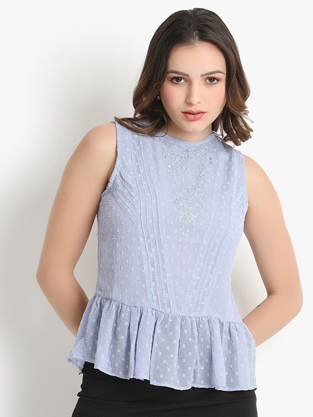 

putsum Self Design Peplum Top, Blue