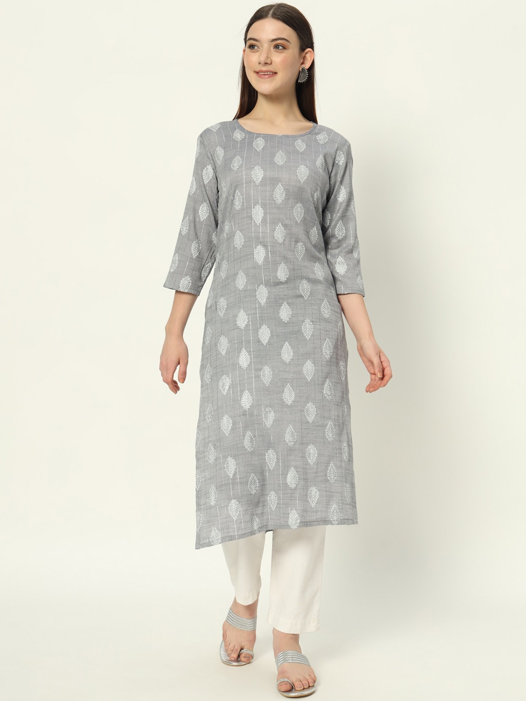 

Bachuu Ethnic Motifs Printed Straight Kurta, Grey