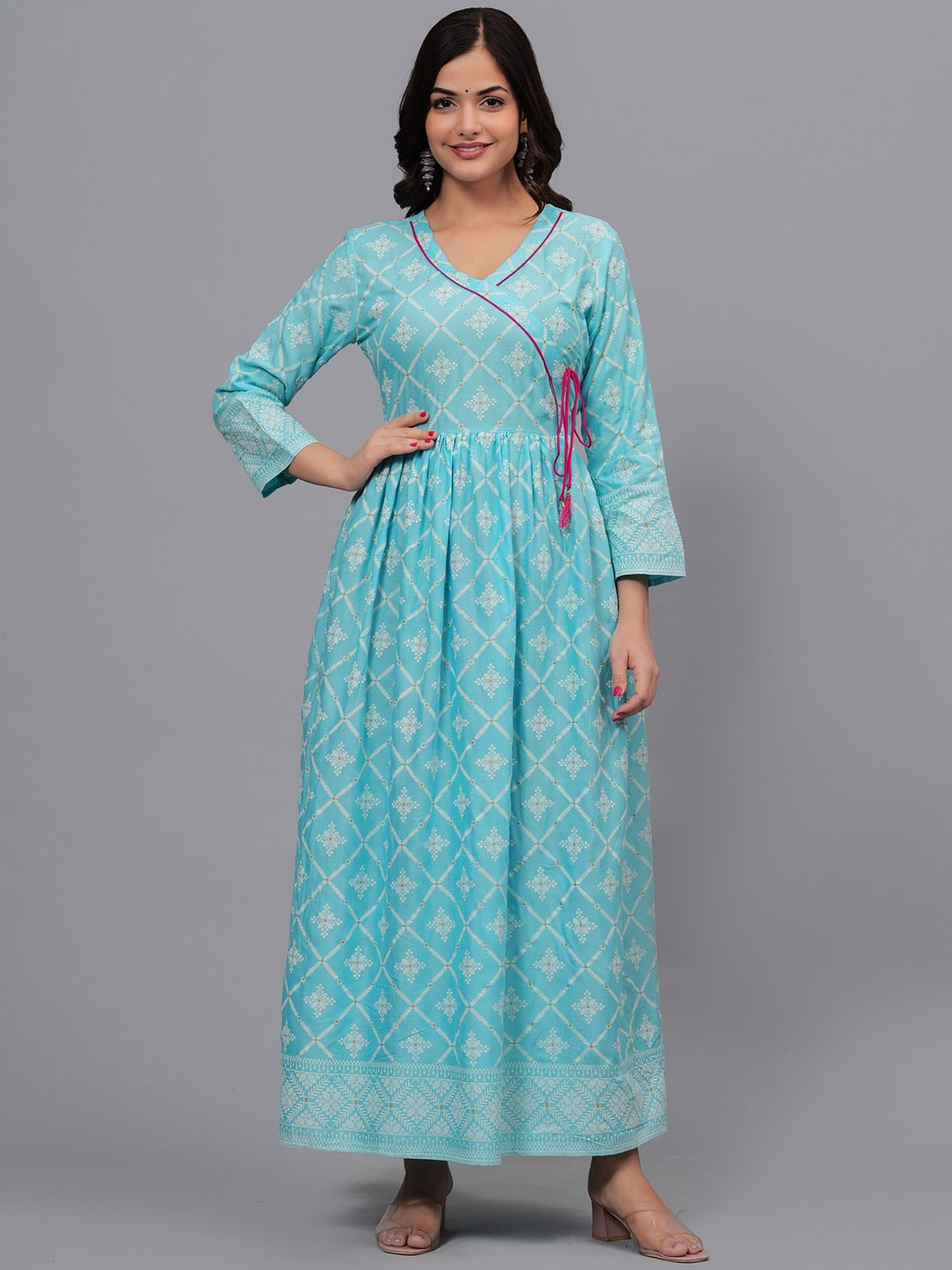 

Bachuu Ethnic Motifs Printed Anarkali Kurta, Turquoise blue