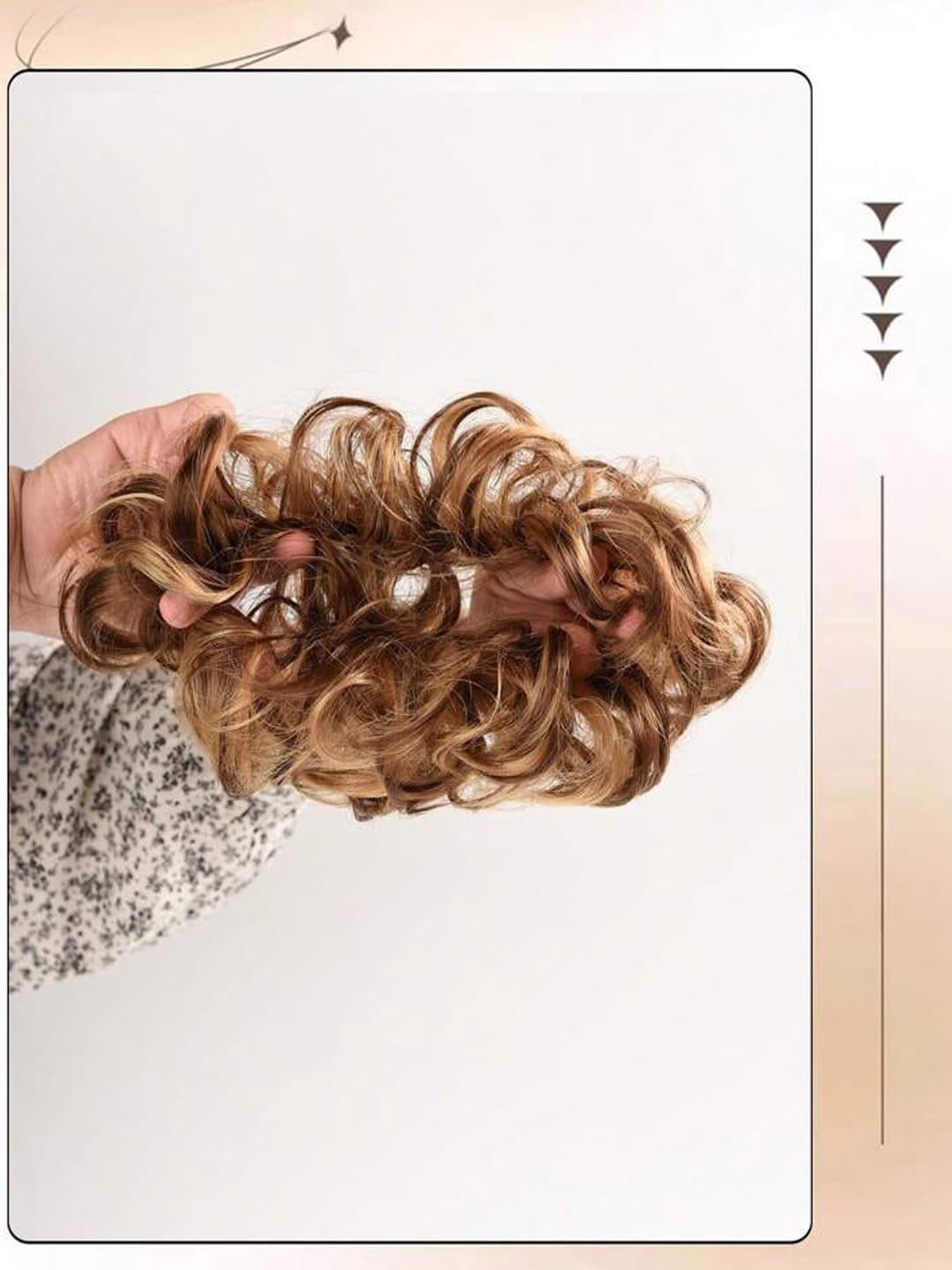 

VAGHBHATT Highlights Curly Hair Messy Bun Scrunchie Extensions - Brown 18