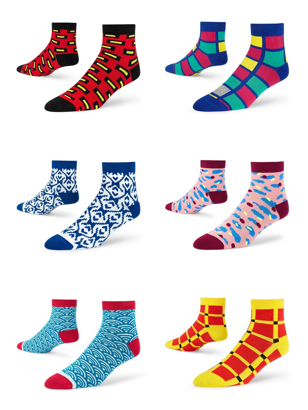 

Dynamocks Unisex Pack Of 6 Patterned Ankle Length Socks, Blue