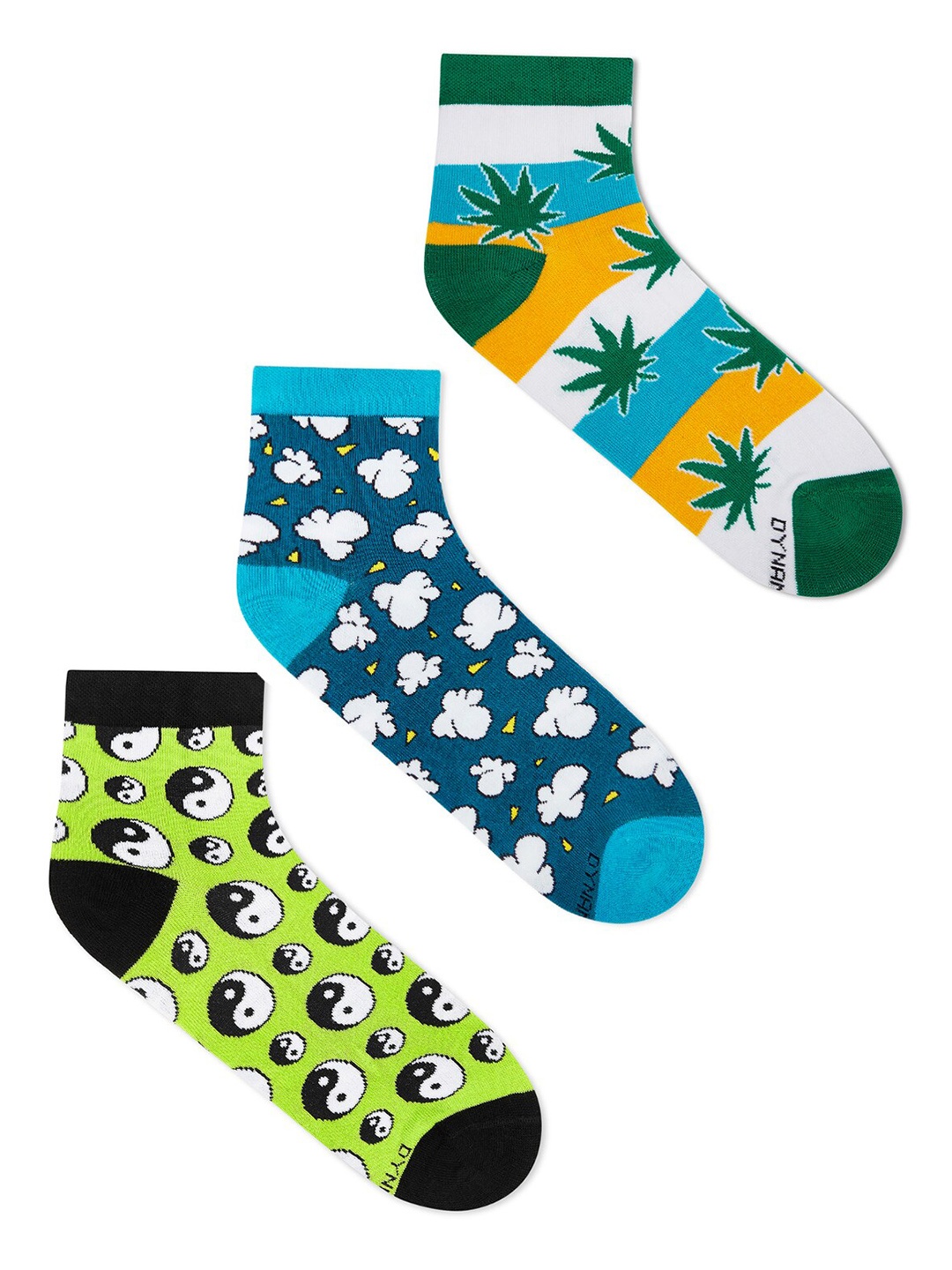 

Dynamocks Unisex Pack Of 3 Patterned Ankle-length Socks, Blue