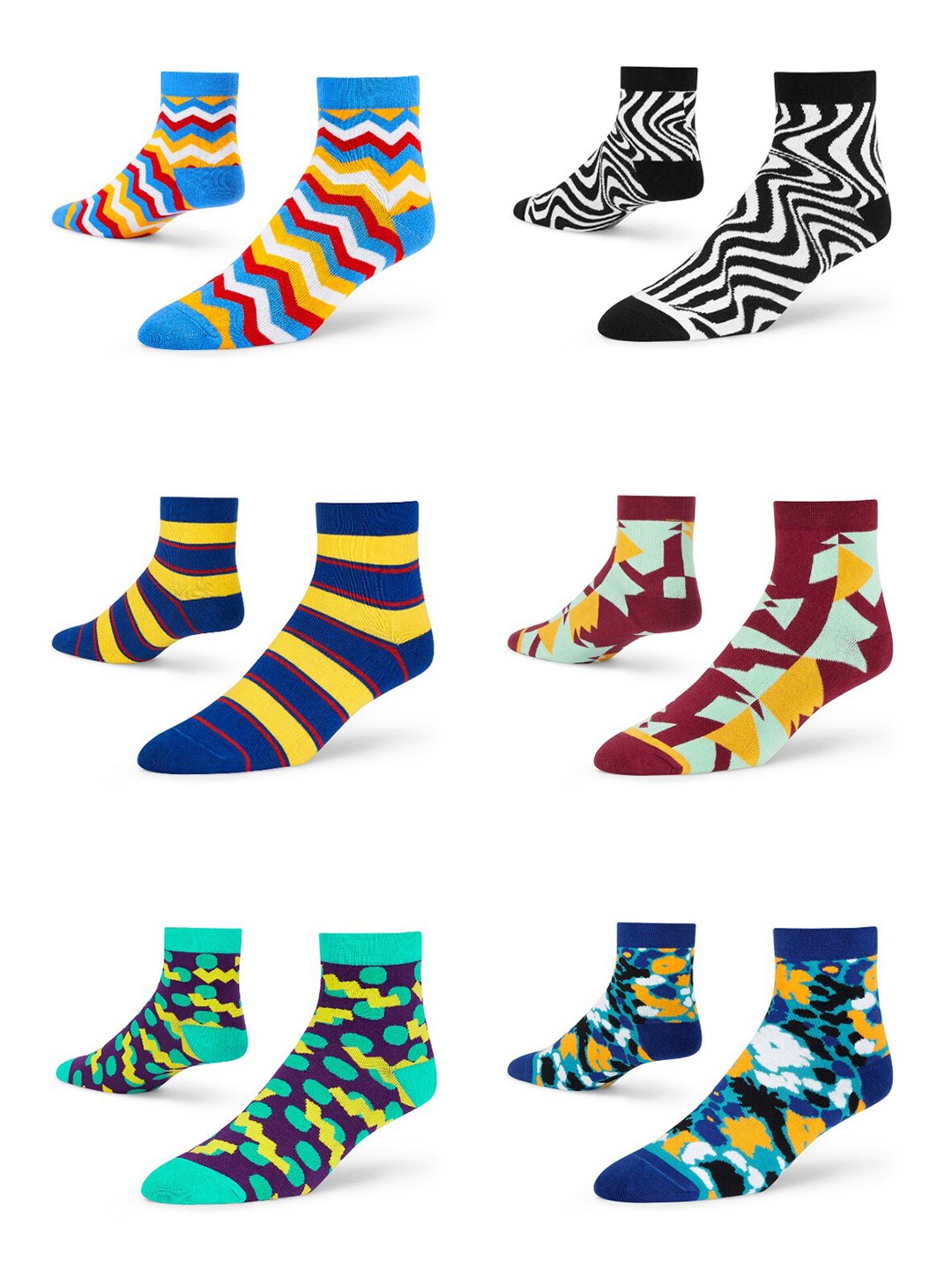 

Dynamocks Unisex Pack Of 6 Printed Ankle Length Cotton Socks, Green