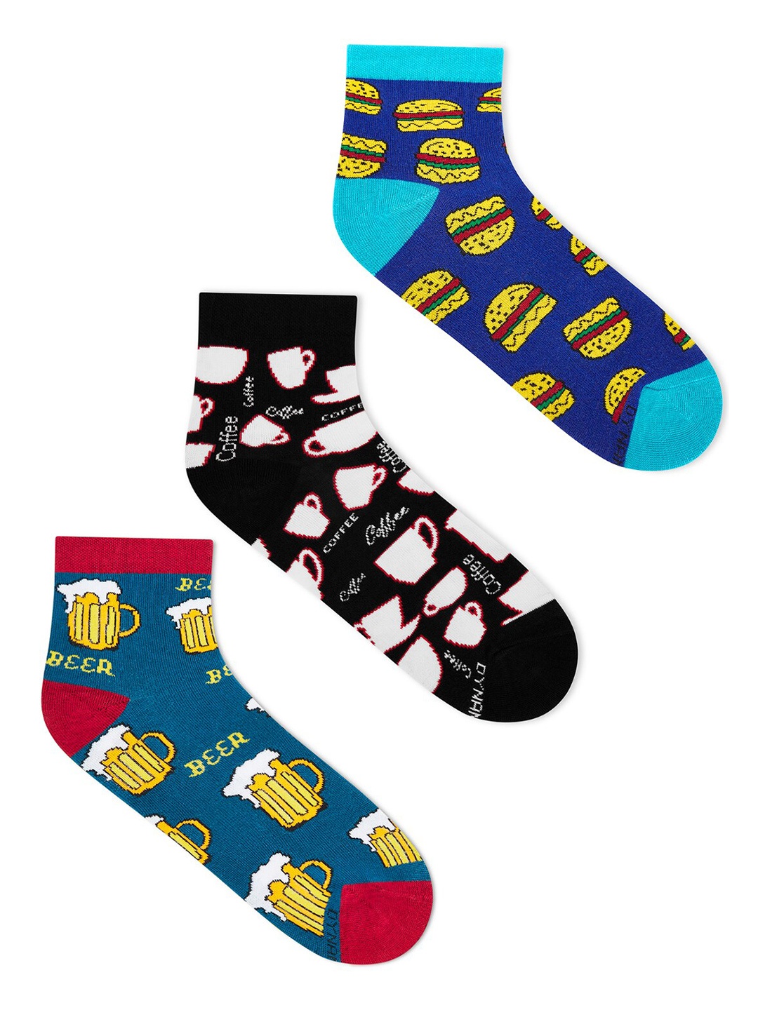 

Dynamocks Unisex Pack Of 3 Patterned Ankle Length Socks, Blue