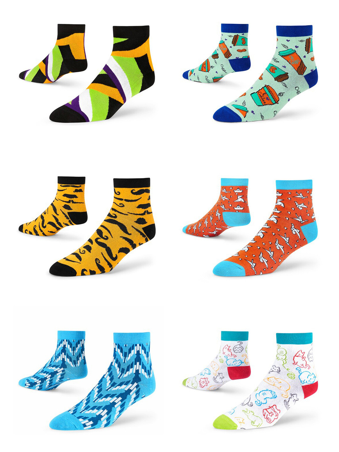 

Dynamocks Unisex Pack Of 6 Patterned Ankle Length Socks, Blue