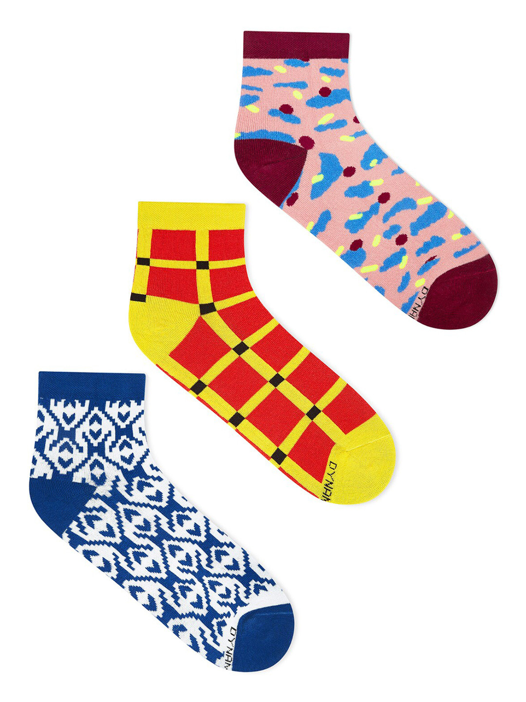 

Dynamocks Unisex Pack Of 3 Patterned Ankle Length Socks, Blue