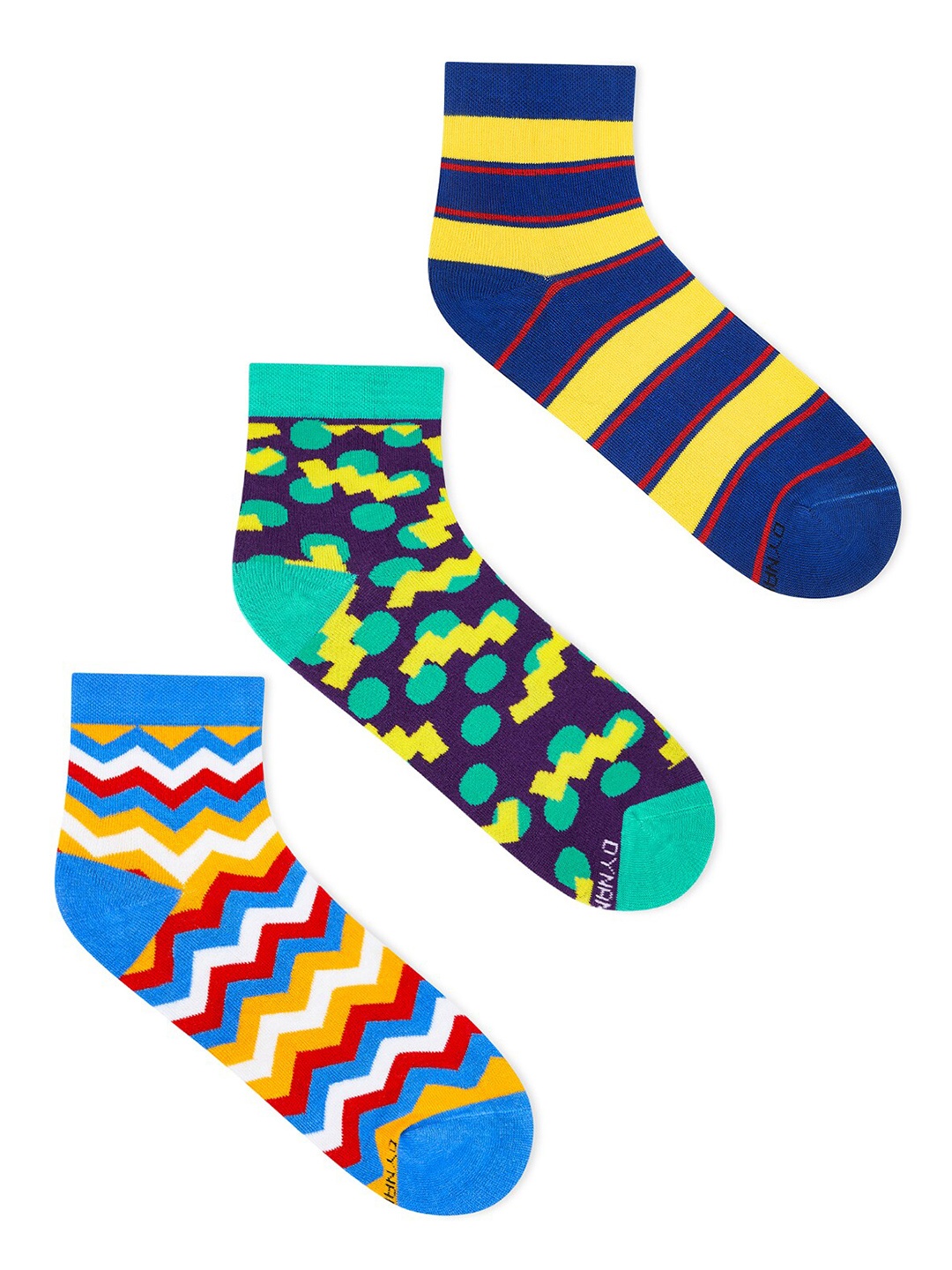 

Dynamocks Unisex Pack of 3 Patterned Cotton Ankle- Length Socks, Blue