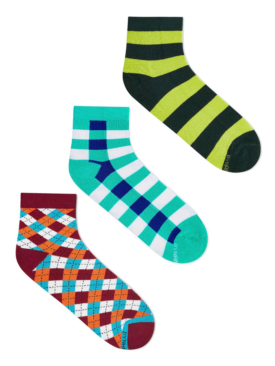

Dynamocks Unisex Pack Of 3 Patterned Ankle-Length Socks, Black