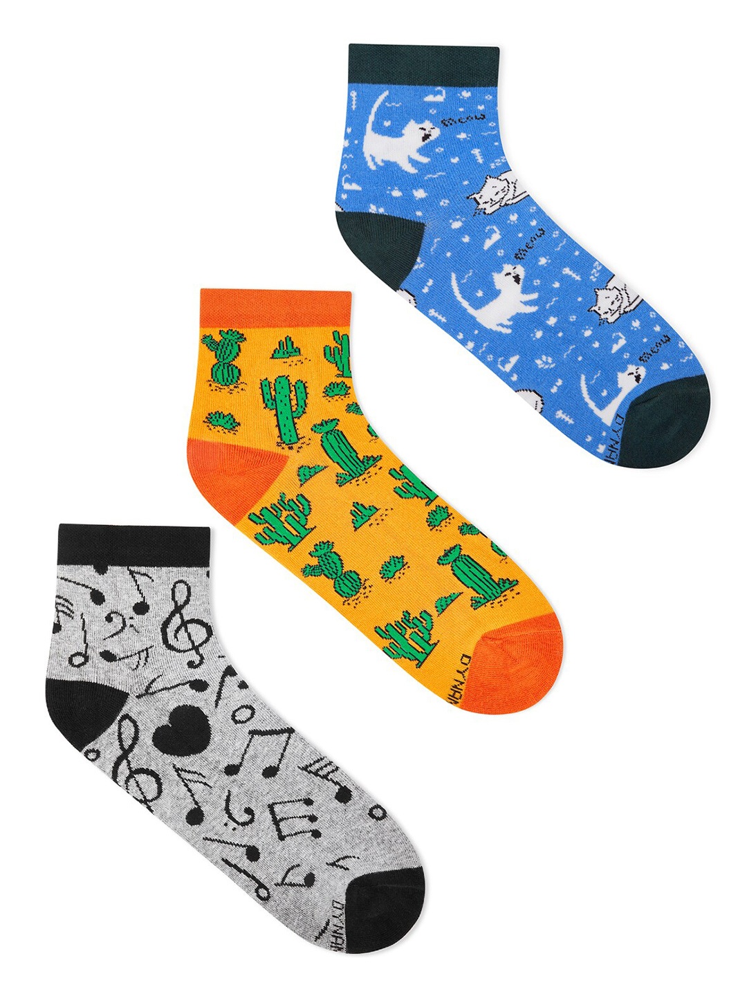 

Dynamocks Unisex Pack Of 3 Patterned Ankle Length Socks, Yellow