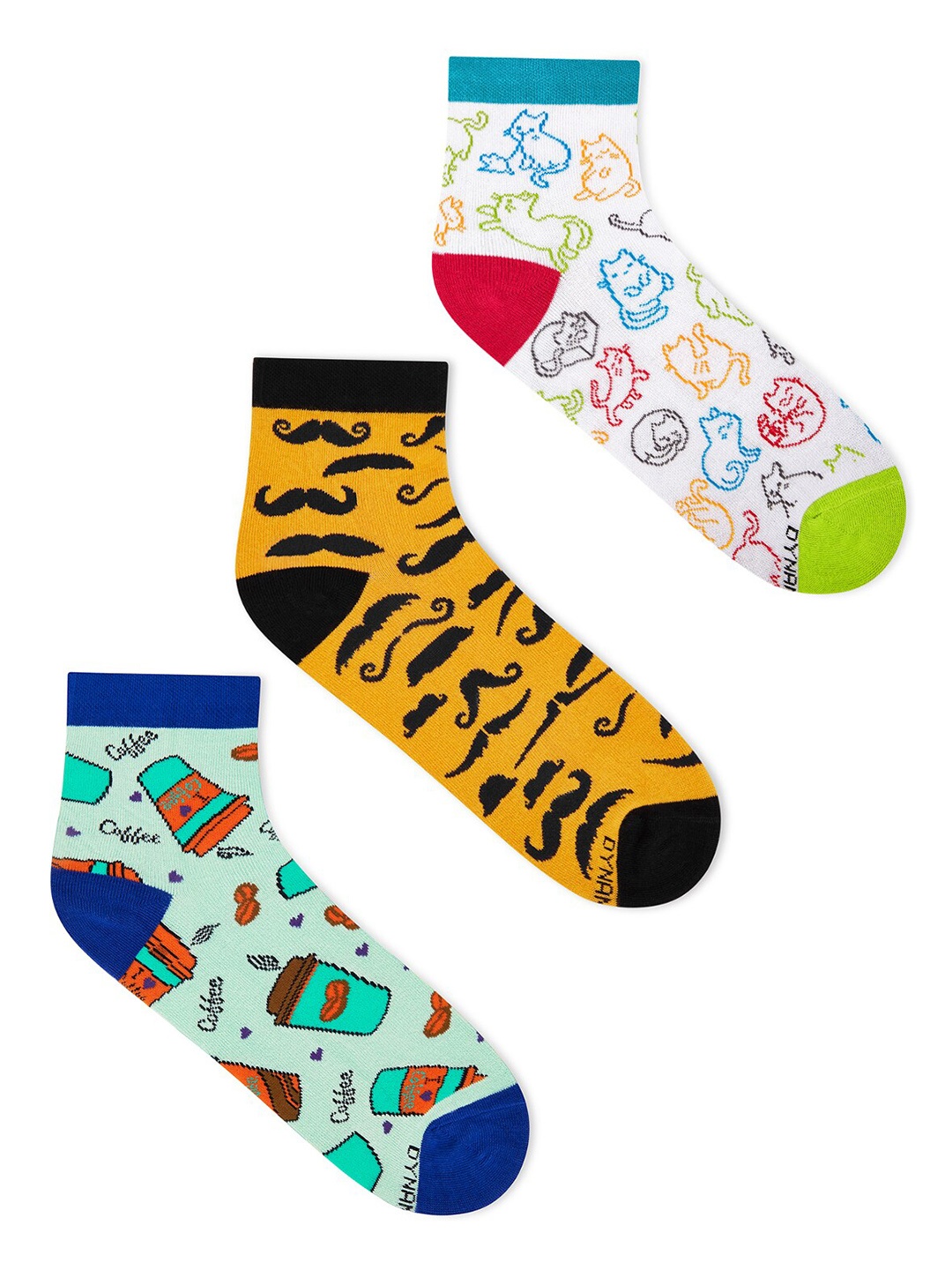 

Dynamocks Unisex Pack of 3 Patterned Ankle-Length Socks, White