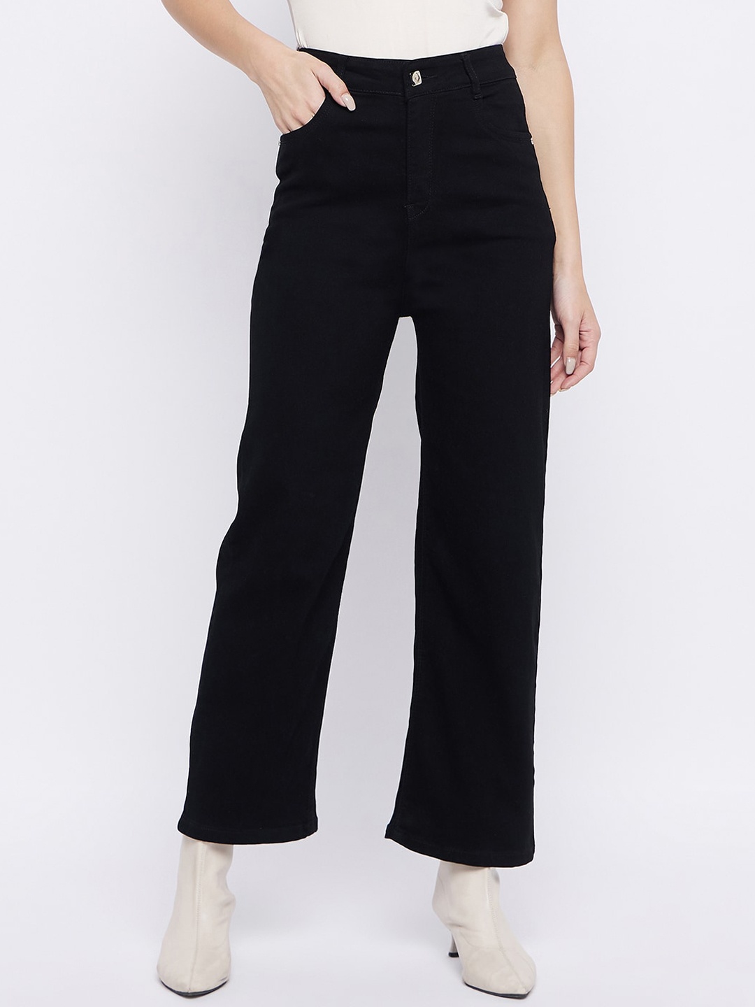 

TULIP 21 Women Hottie Wide Leg High-Rise Stretchable Cropped Jeans, Black