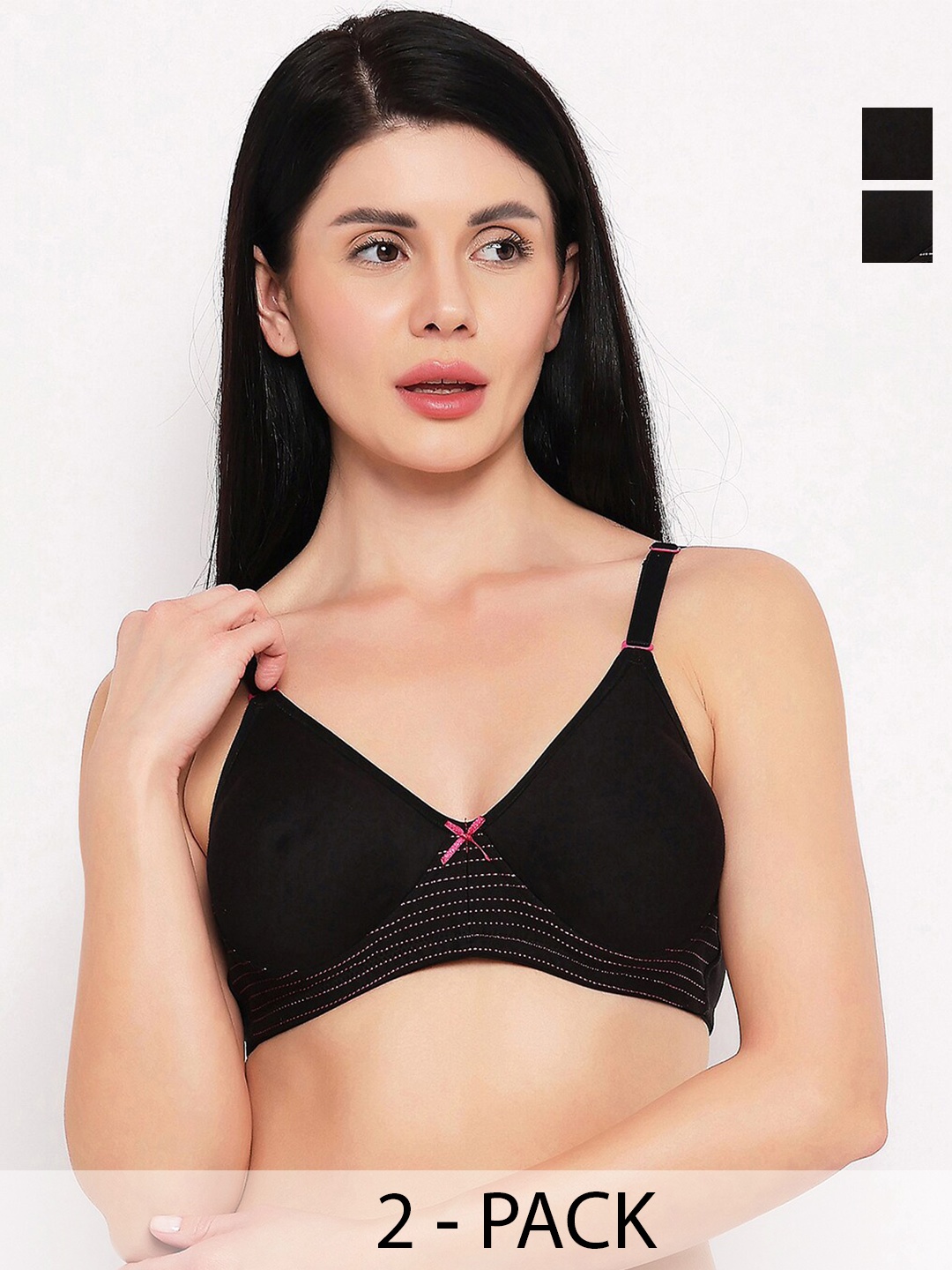 

TOFTY Pack of 2 Full Coverage T-shirt Bra with All Day Comfort, Black