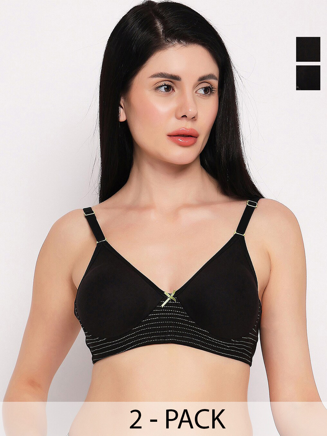 

TOFTY Pack Of 2 Full Coverage Non Padded Cotton T-shirt Bras With All Day Comfort, Black