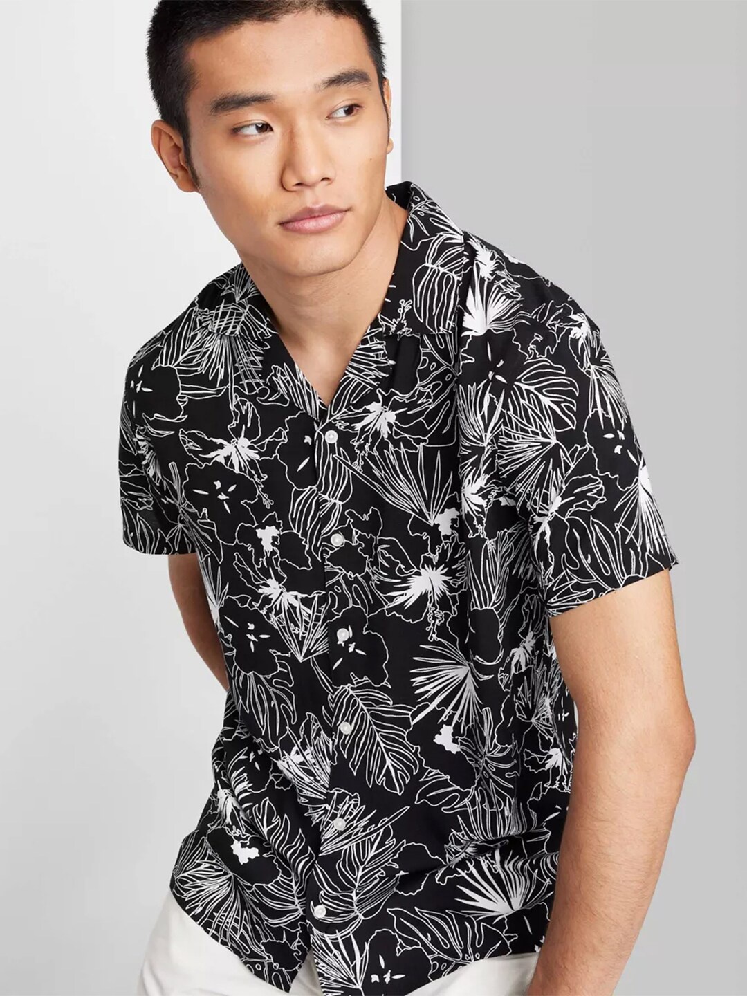

BAESD Standard Floral Opaque Printed Casual Shirt, Black