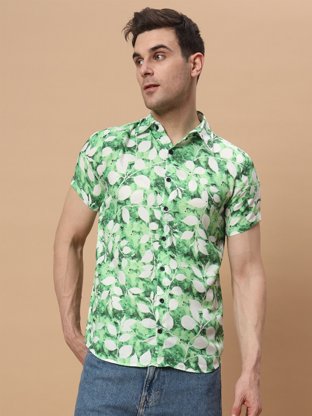 

BAESD Standard Opaque Abstract Printed Casual Shirt, Green