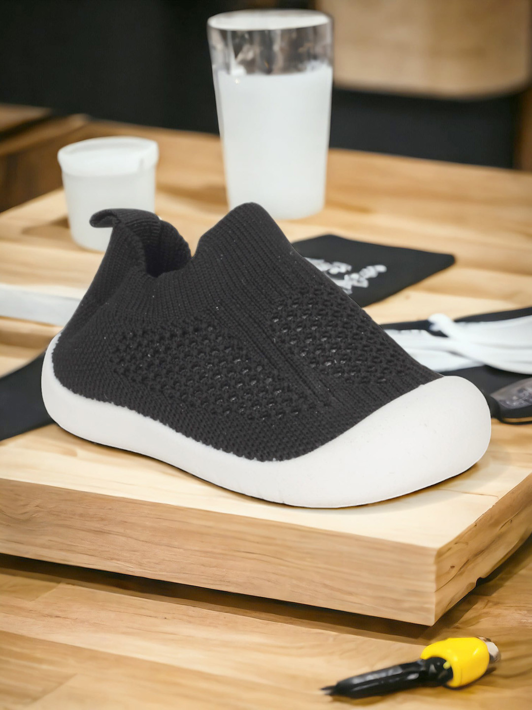 

Lil Lollipop Kids Textured Slip-On Sneakers, Black