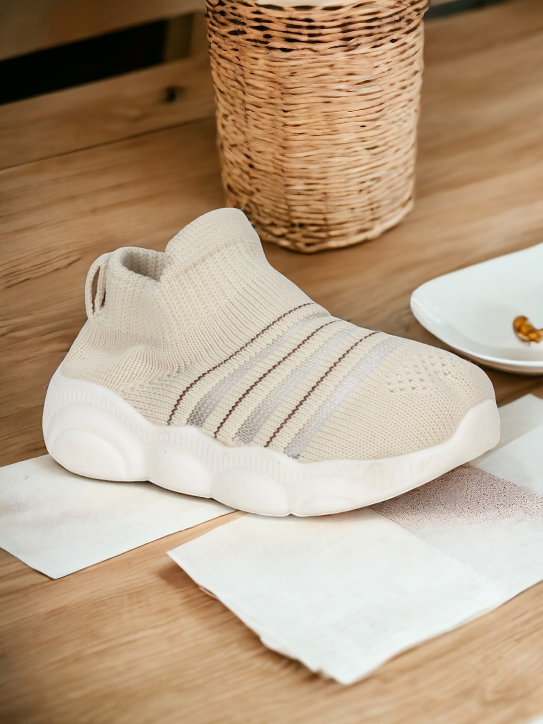 

Lil Lollipop Kids Textured Slip-On Sneakers, Beige