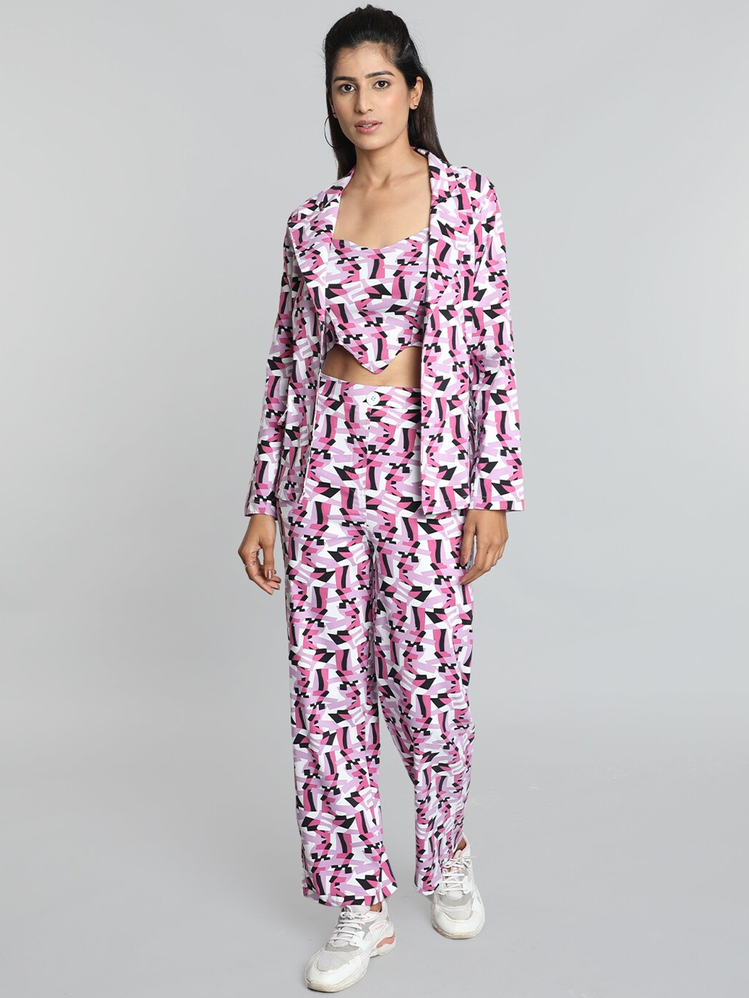 

Pomegal Printed Coat & Trouser With Bustier, Pink