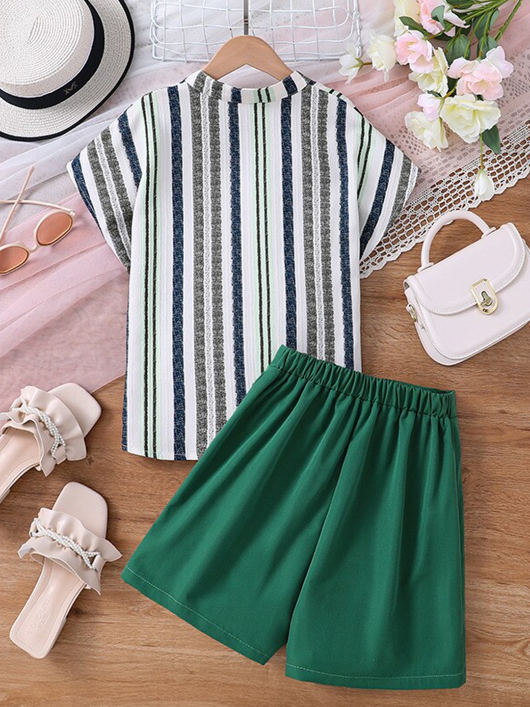 

StyleCast x Revolte Girls Green Striped Top with Shorts