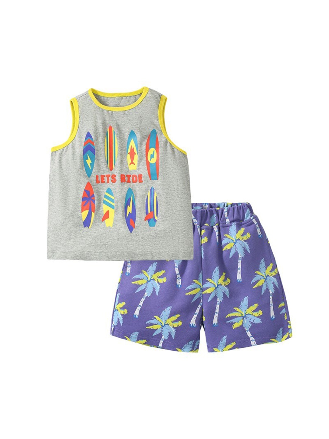 

StyleCast x Revolte Boys Round Neck Sleeveless Printed Top with Shorts, Grey