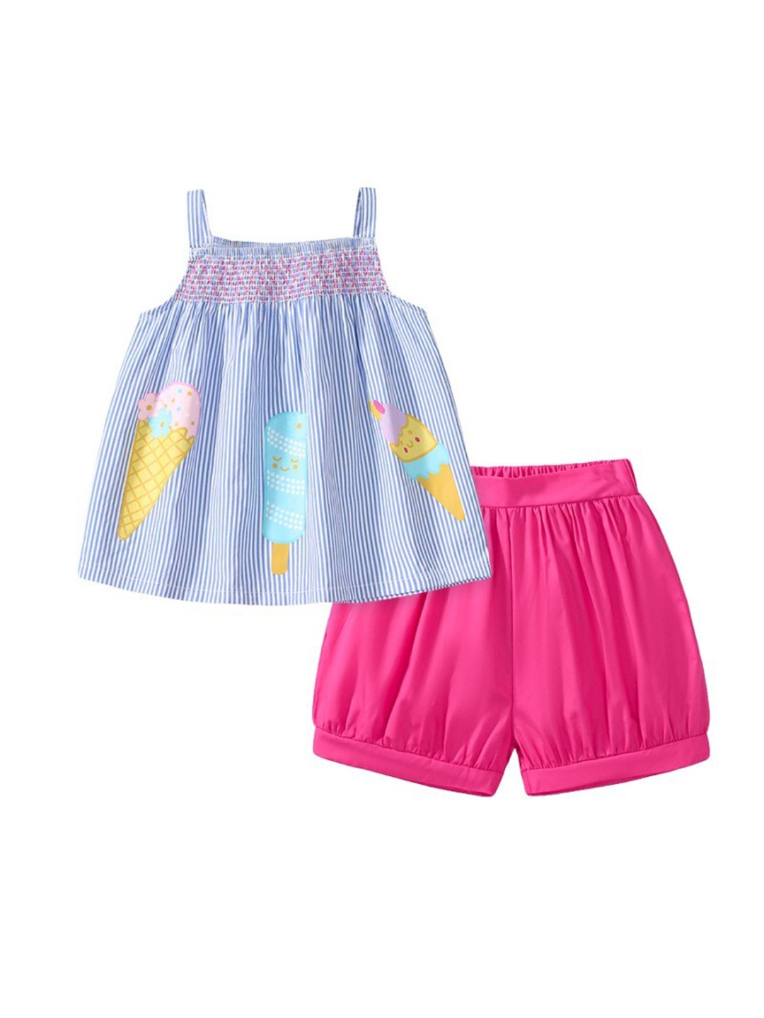 

StyleCast x Revolte Girls Blue & Pink Printed Shoulder Straps Top with Shorts