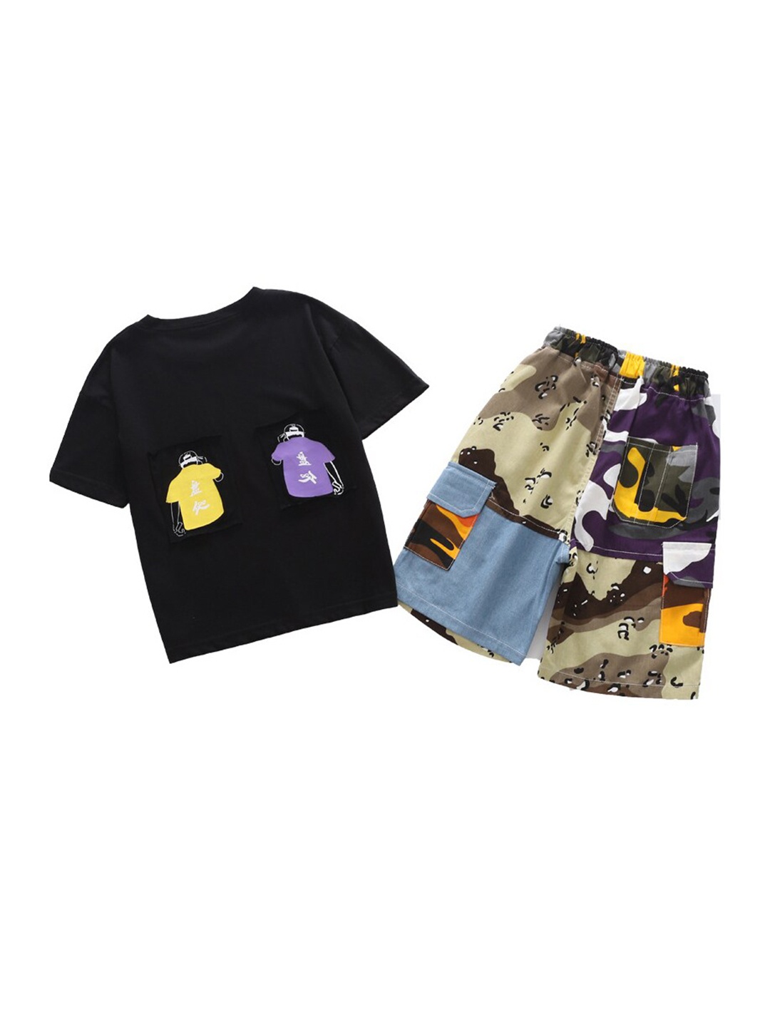 

StyleCast x Revolte Boys Round Neck Short Sleeves Printed Top with Shorts, Black