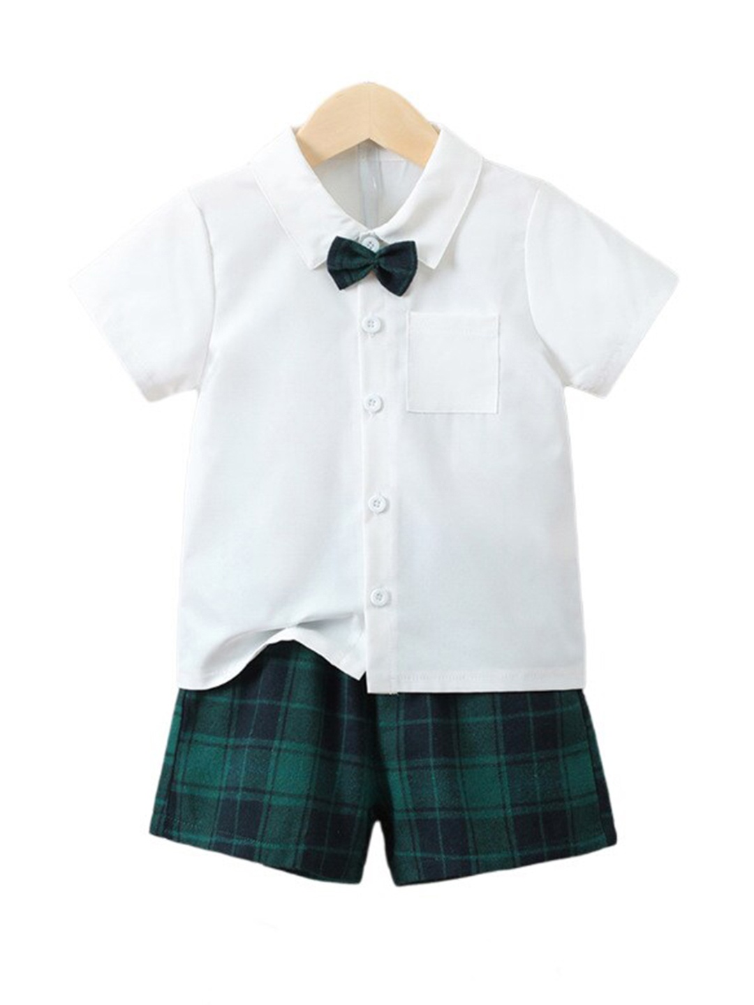 

StyleCast x Revolte Boys White & Green Shirt Collar Shirt with Shorts
