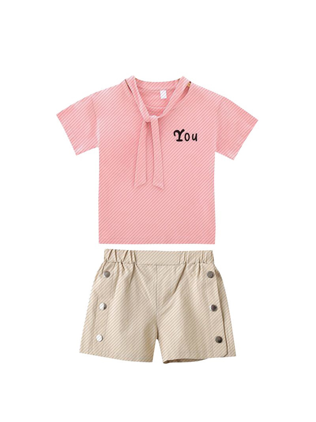 

StyleCast x Revolte Girls Pink & Beige Striped Round Neck Top with Shorts