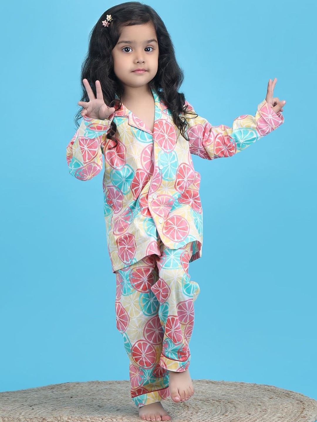

Polka Tots Girls Printed Pure Cotton Night suit, Red