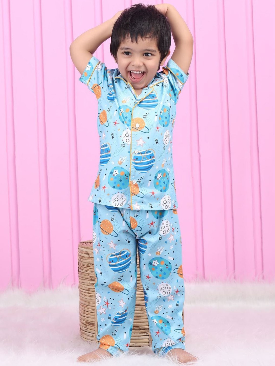 

Polka Tots Kids Printed Pure Cotton Shirt With Pyjamas, Blue