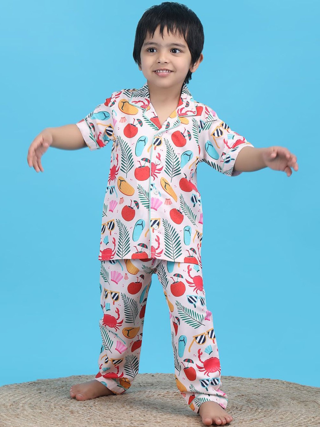 

Polka Tots Kids Printed Pure Cotton Shirt With Pyjamas, White