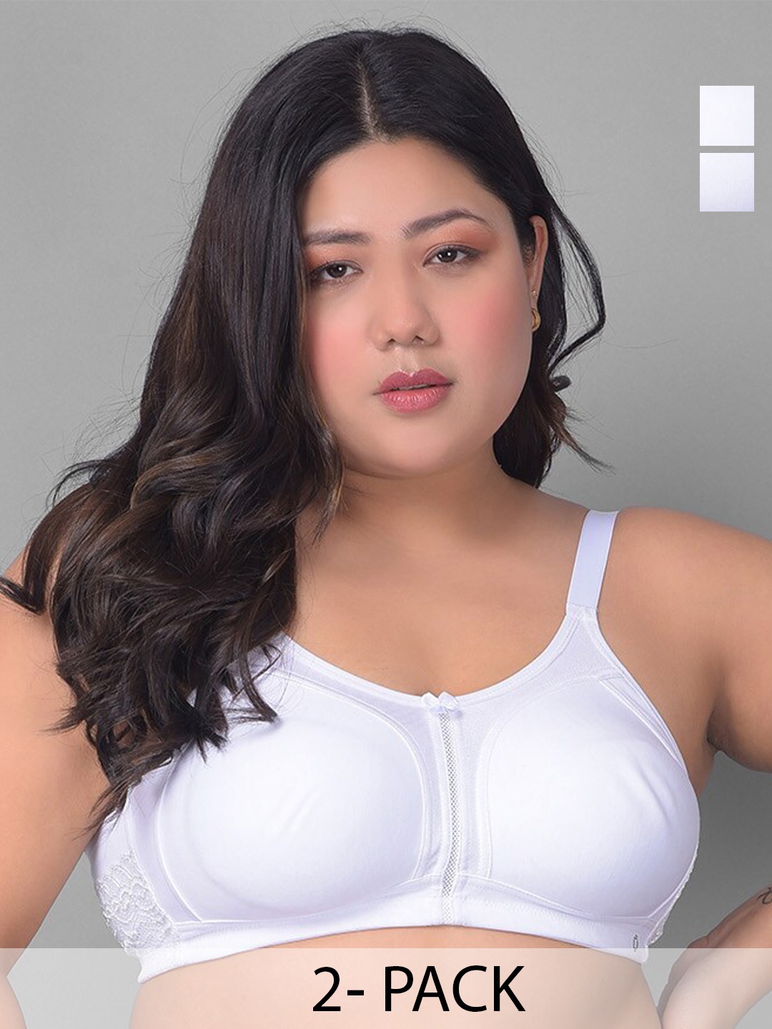 Dollar Missy Plus Size Pack Of 2 Firm Support Cotton Everyday Bra- All Day Comfort, White