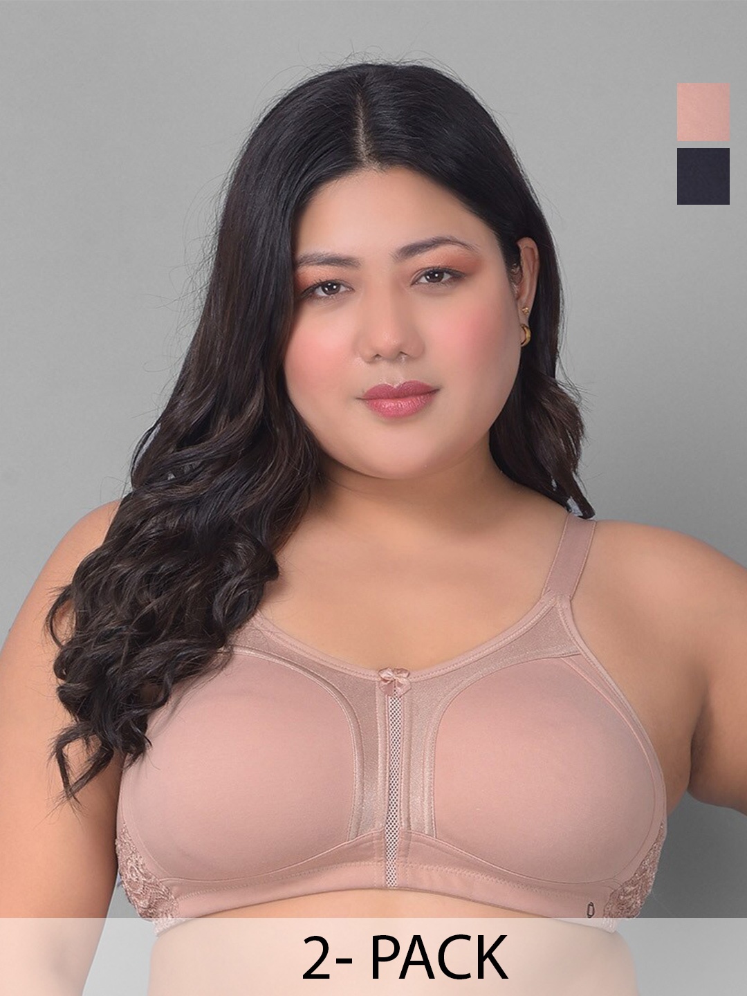 

Dollar Missy Plus Size Pack Of 2 Firm Support Cotton Everyday Bra- All Day Comfort, Black