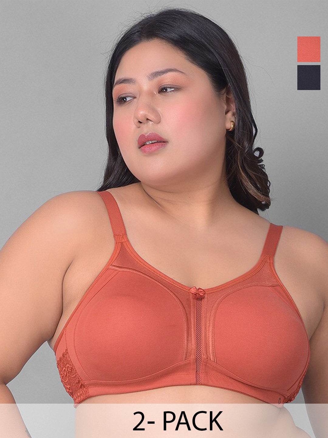 Dollar Missy Plus Size Pack Of 2 Full Coverage Bra All Day Comfort, Black