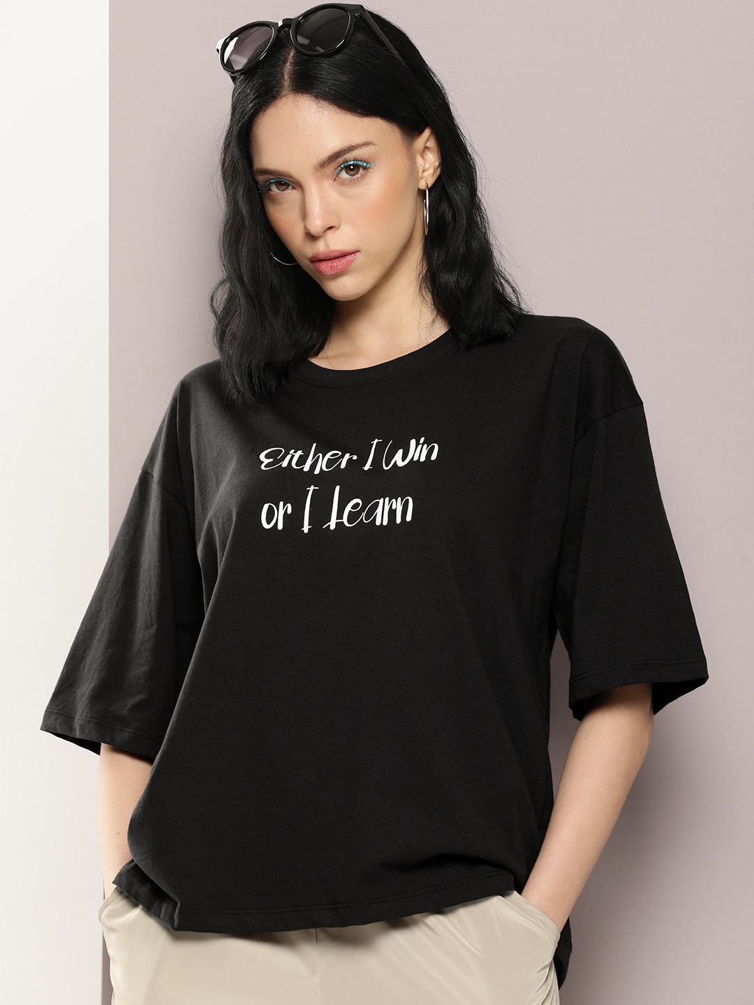 Kook N Keech Typography Printed Relaxed Fit Drop-Shoulder Sleeves Pure Cotton T-shirt, Black