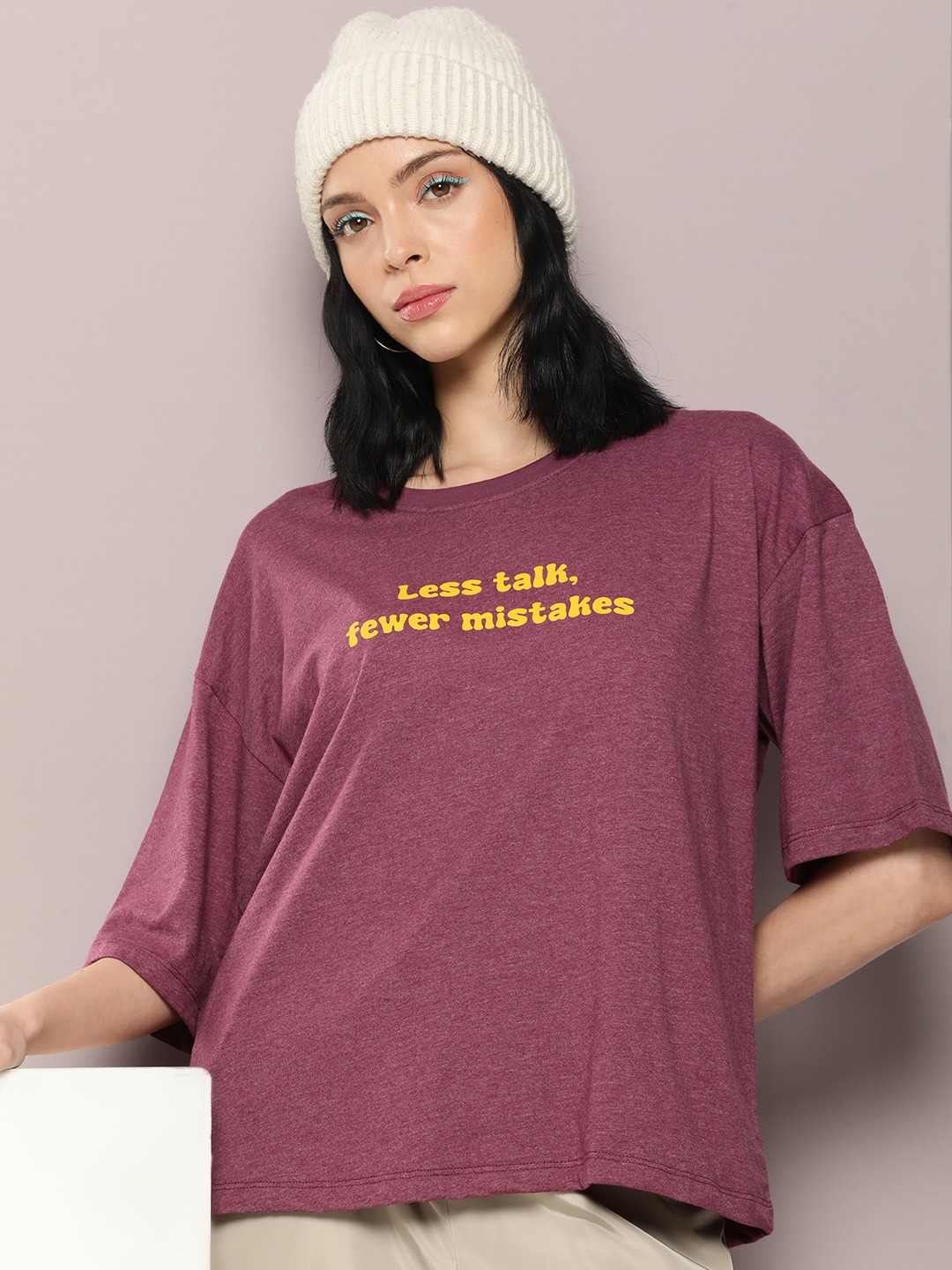

Kook N Keech Typography Printed Relaxed Fit Drop-Shoulder Sleeves T-shirt, Burgundy