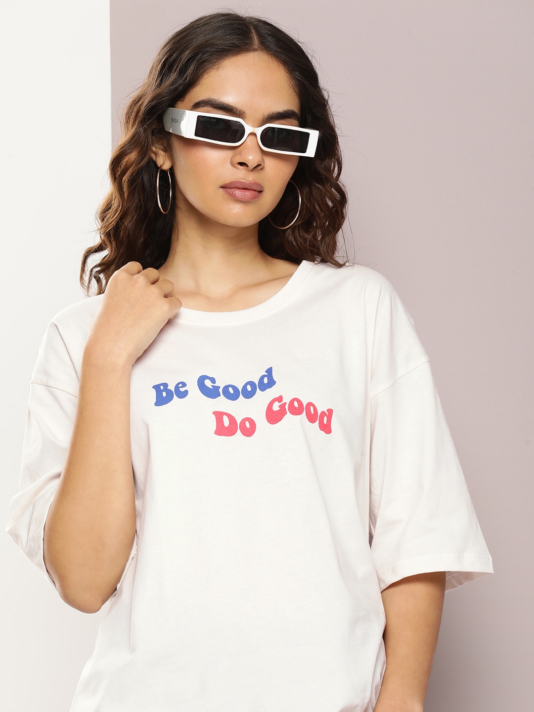 

Kook N Keech Typography Printed Relaxed Fit Drop-Shoulder Sleeves Pure Cotton T-shirt, Off white