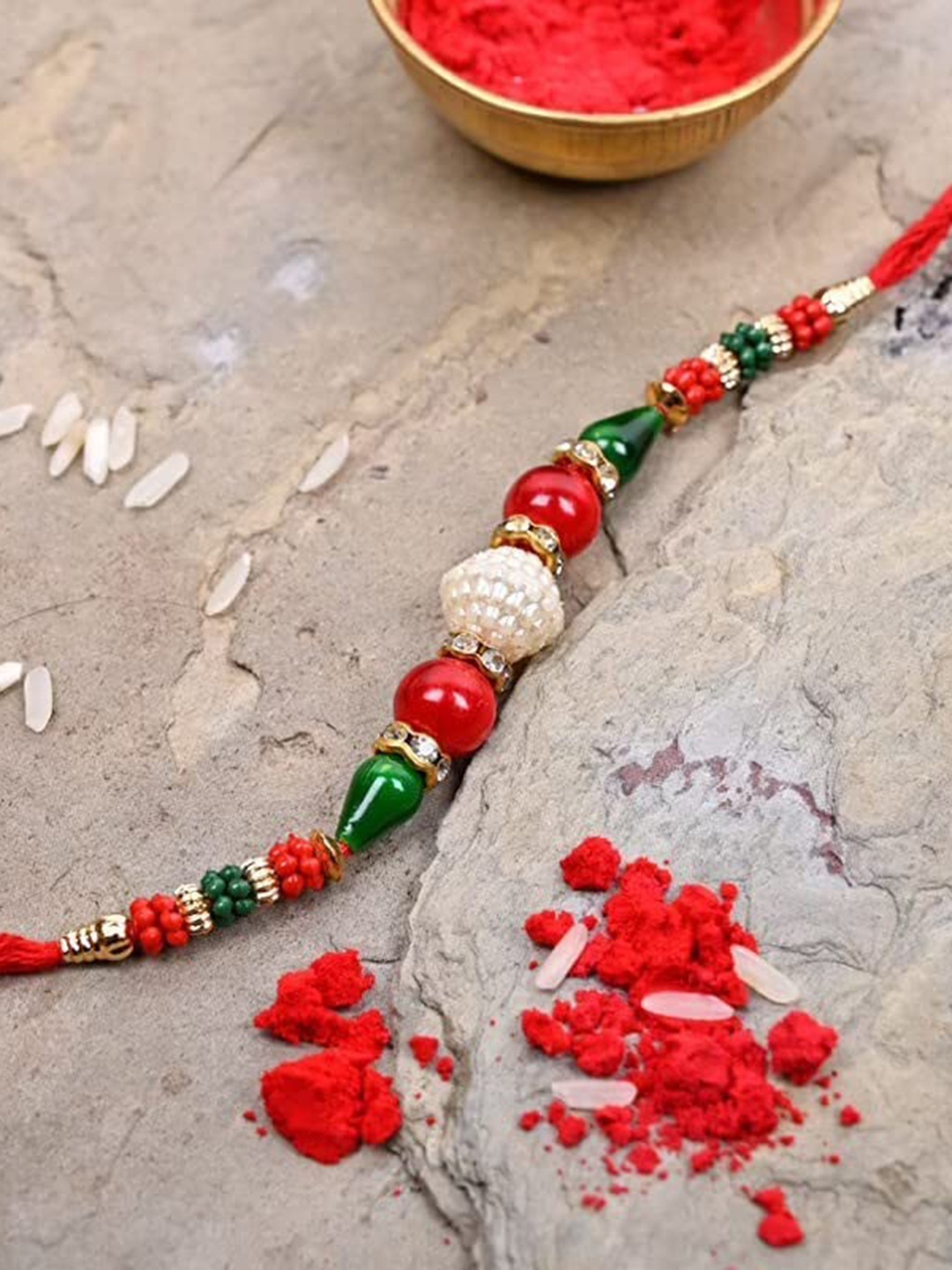 

Floweraura Beaded Rakhi with Roli & Chawal, Gold