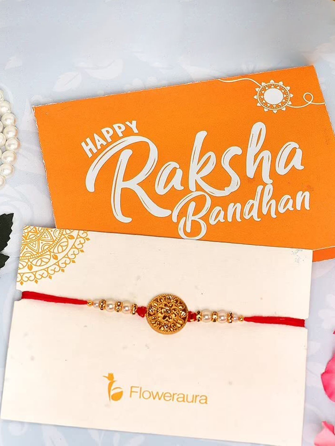 

Floweraura Beaded Rakhi with Roli & Chawal, Gold
