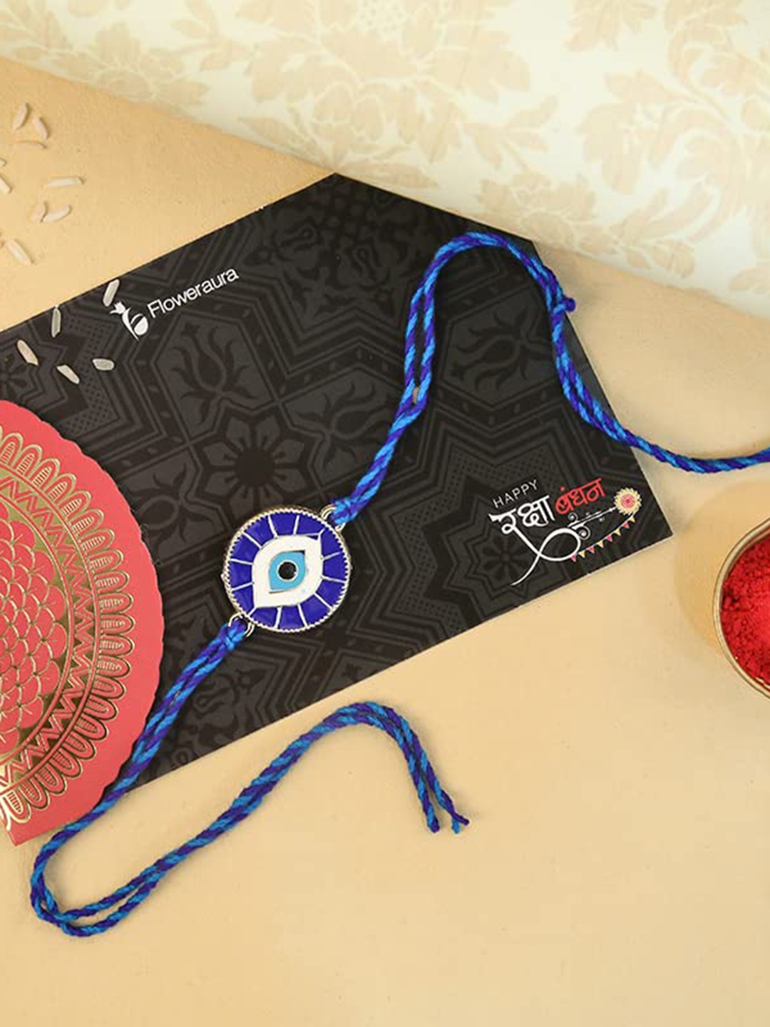 

Floweraura Men Evil Eye Rakhi With Roli & Chawal, Blue