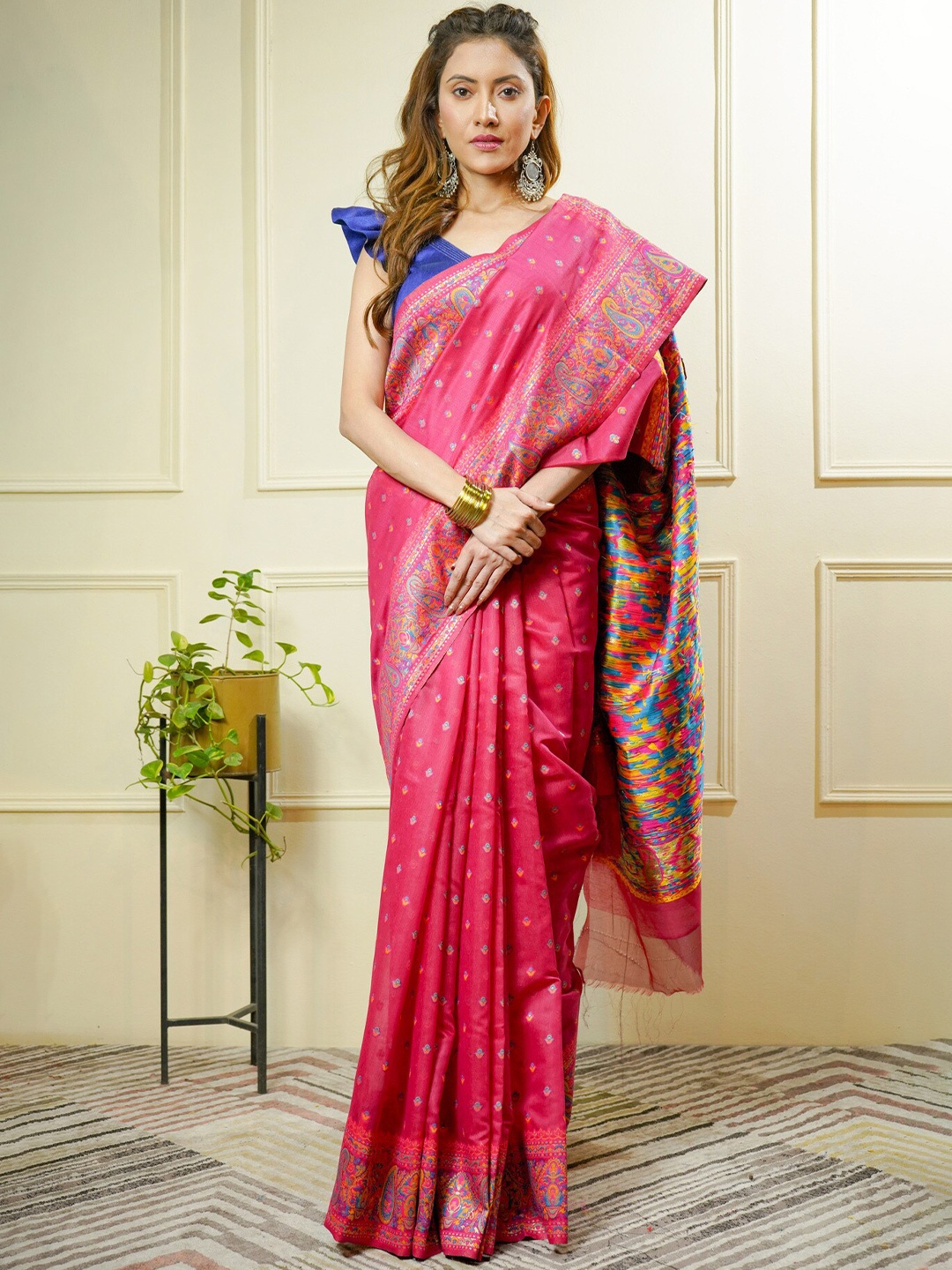 

BEATITUDE Woven Design Zari Saree, Pink