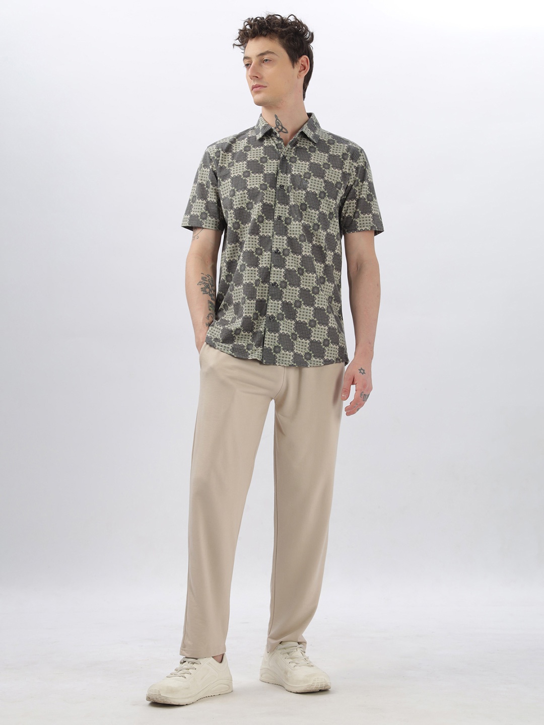 

BULLMER Printed Shirt Collar Shirt & Trouser, Green