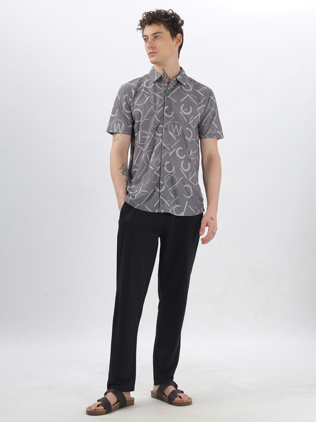 

BULLMER Printed Shirt Collar Shirt & Trouser, Grey