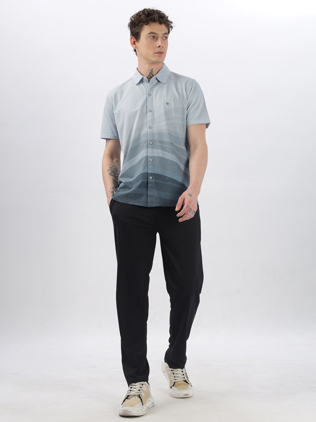 

BULLMER Printed Shirt Collar Shirt & Trouser, Blue