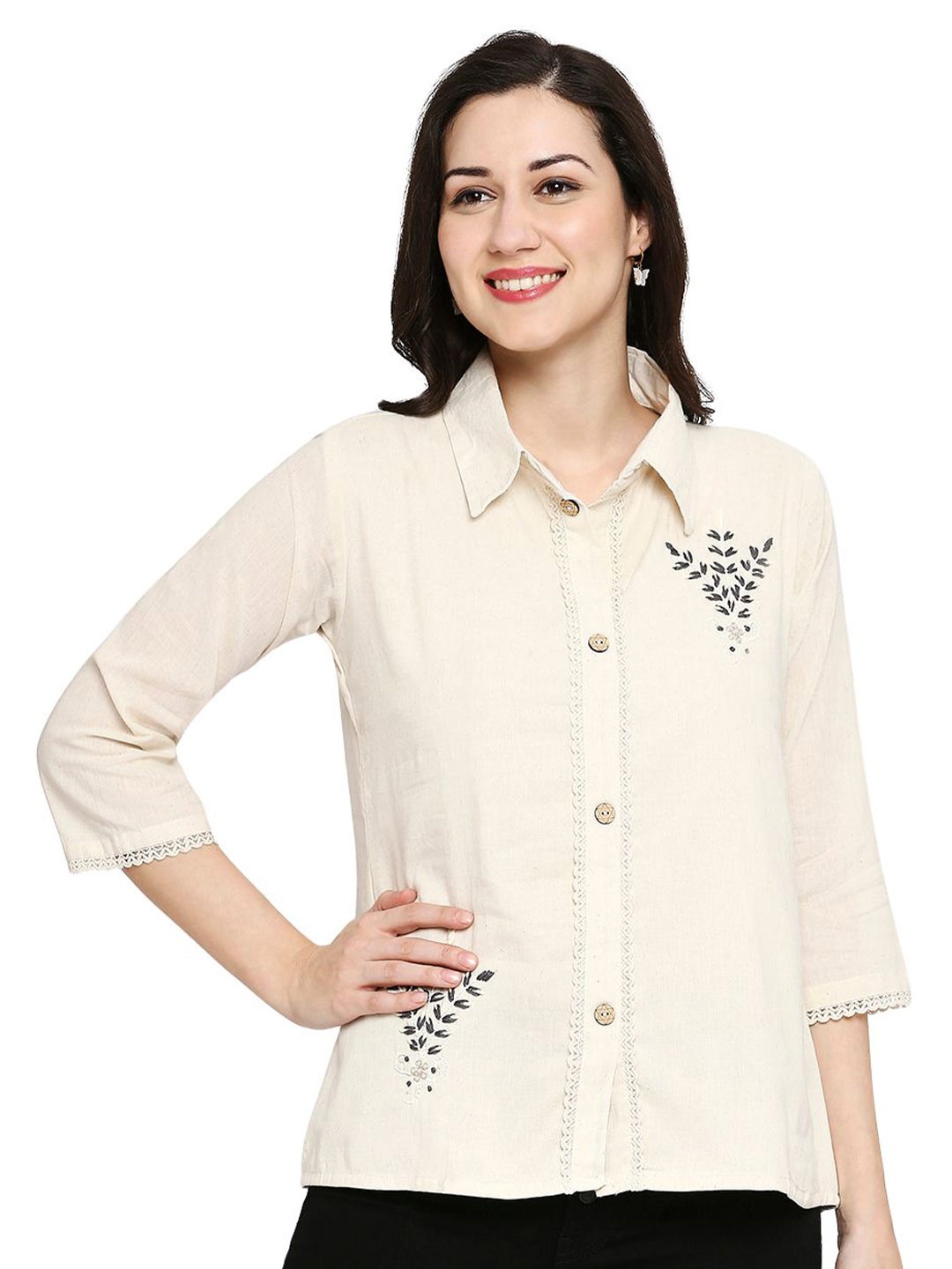 

YOELLA Premium Regular Fit Spread Collar Khadi Opaque Casual Shirt, Off white