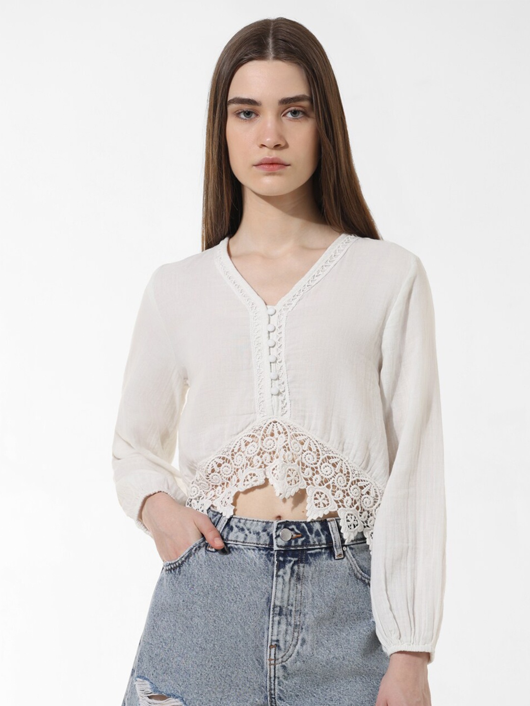 

ONLY Pure Cotton Crop Top, White
