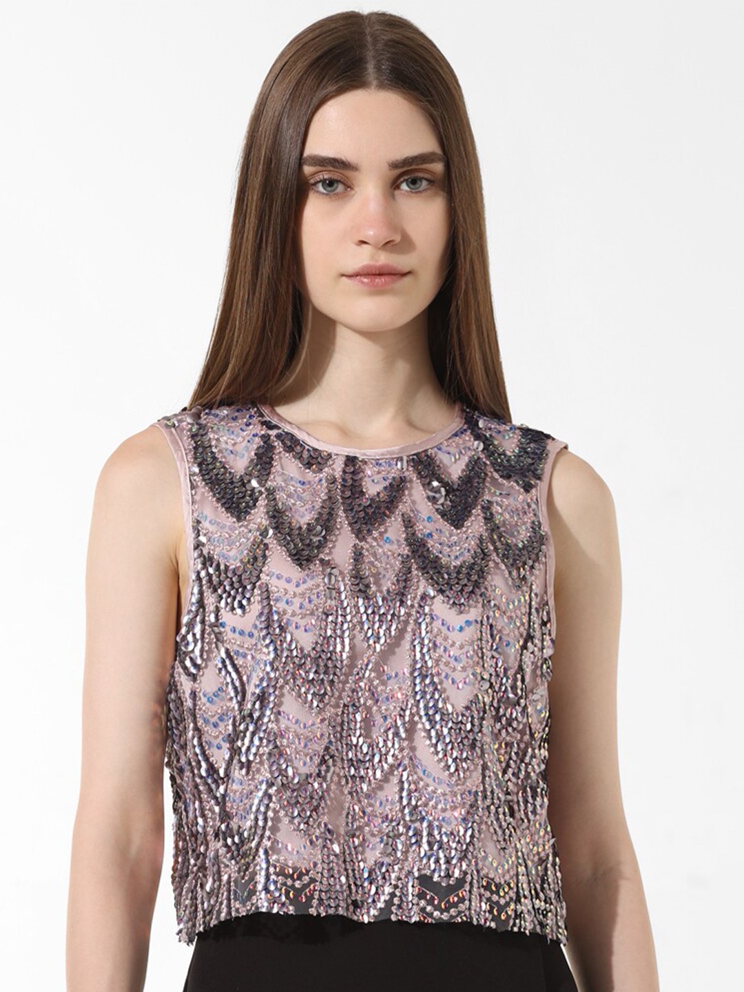 

ONLY Print Sheen Top, Pink