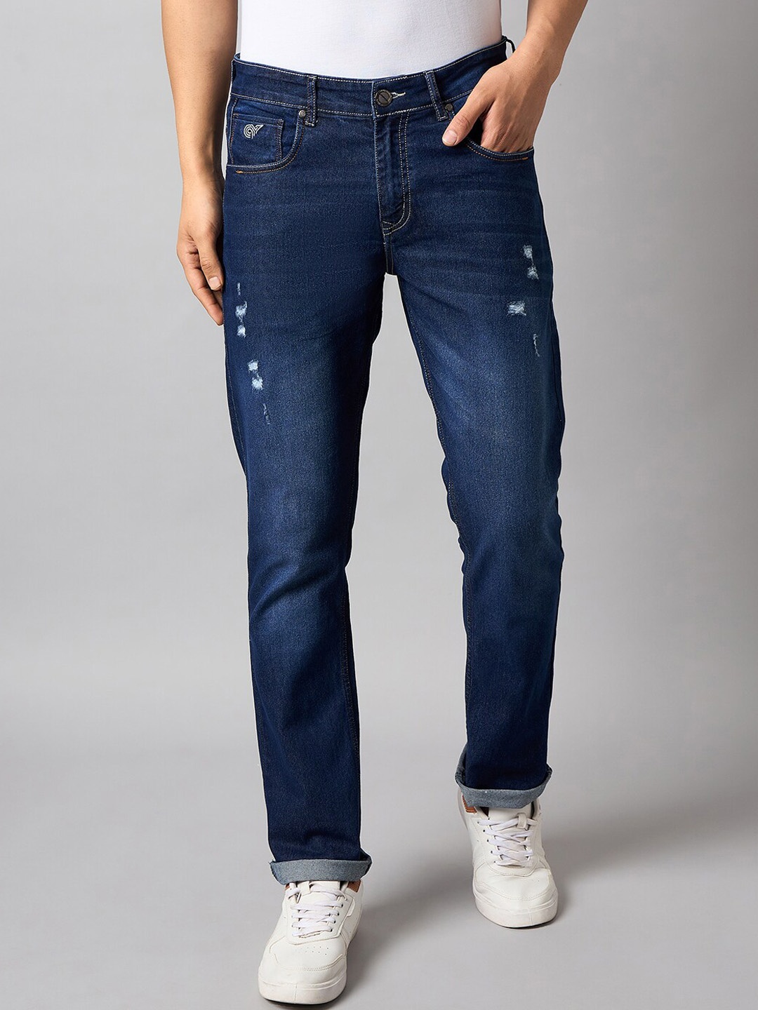 

Club York Men Slim Fit Mildly Distressed Light Fade Jeans, Blue