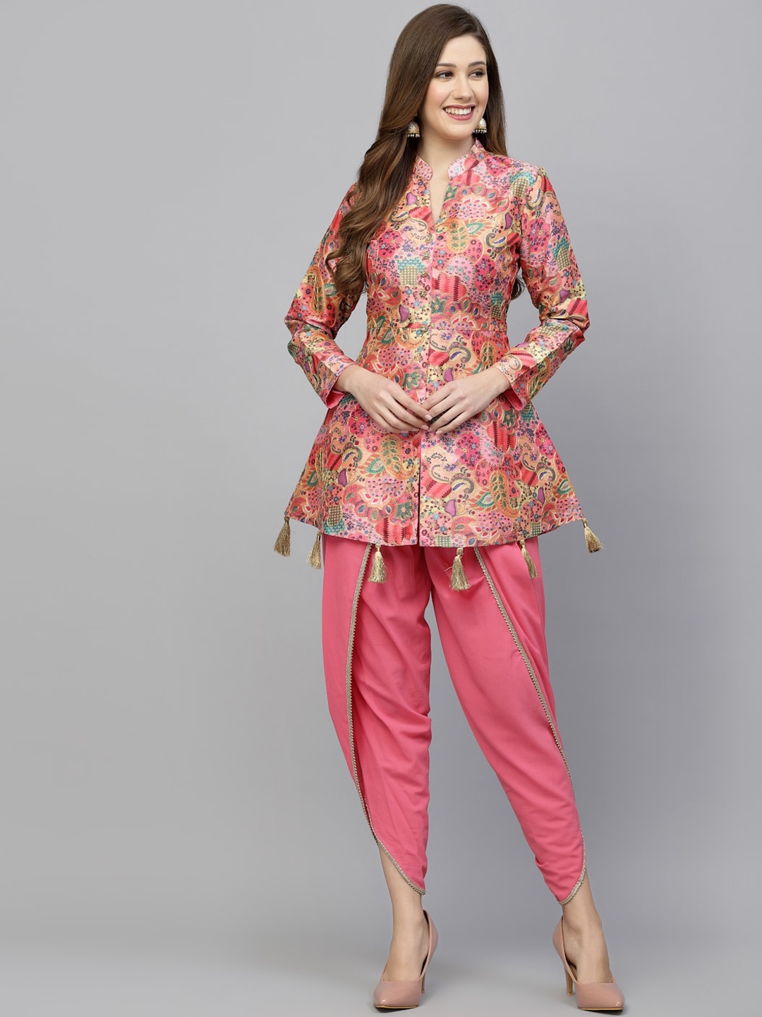 

Get Glamr Women Paisley Printed Regular Kurti with Dhoti Pants, Pink