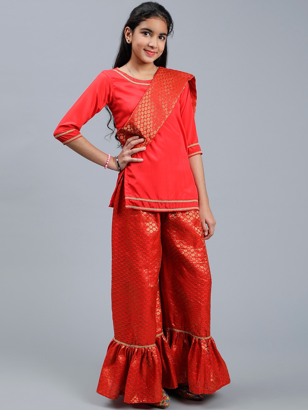 

Unique Designers Girls Regular Kurti with Sharara & With Dupatta, Red